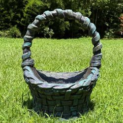 Vintage Cast Concrete Stone Large Basket Shape Garden Planter