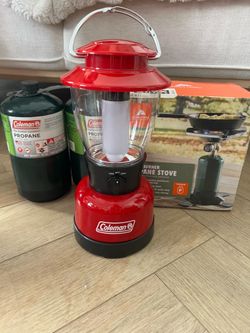 Camping Essentials Bundle: Ozark Trail Stove + 2 Propane Tanks + Coleman LED Lantern