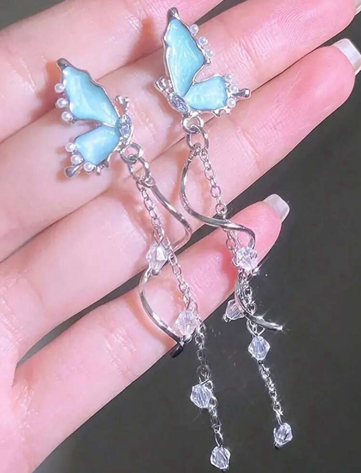 Blue Butterfly Silver And Crystal Earrings