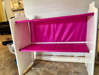 Pink Plastic Toddler Bed with Mattress and bookshelf