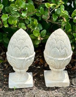 Set of 15” Concrete Artichoke Finial Garden Sculptures