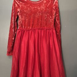 Charming Girl’s Red Velvet Dress With Glitter Accents And Tulle Skirt Sz: XL (14)