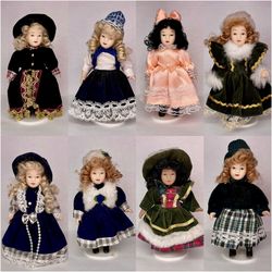 Lot of 8 Porcelain Dolls (2002) 5.5”
