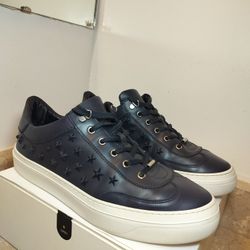 Jimmy Choo Men's Star Studded Leather Sneakers - Navy Blue - Size 10 US