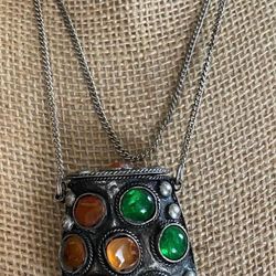 Cadena Stainless Larga Dije Carteras Con Piedras Joyería Antigua 
