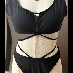 Women’s Bikini Cross Lace Up - Swimsuit Black Sz L
