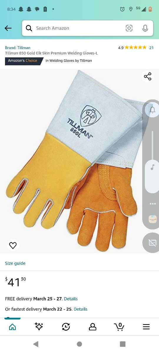 Tillman 850 Gold Elk Skin Welding Gloves