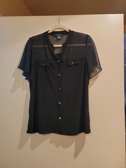 Adele & May Black Sheer Button-Up Blouse