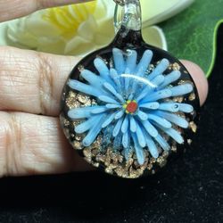 Blue Flower Glass Necklace 