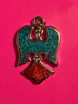 Pendant Vintage Jewelry Men’s Turquoise-blue red Silver Tone Metal Mid-century