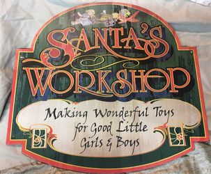 Santa workshop metal sign