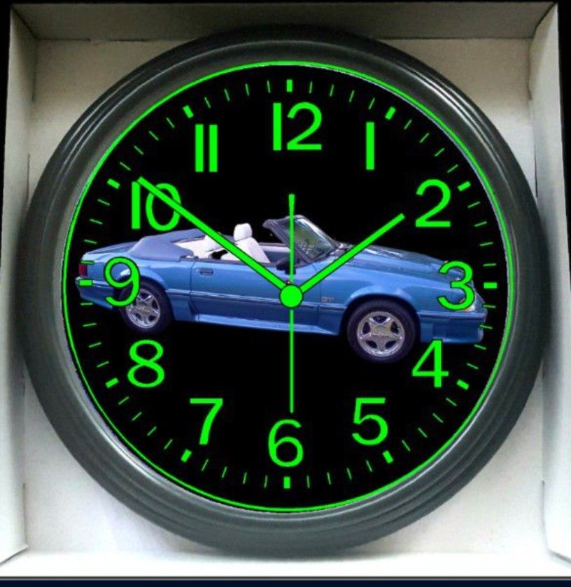 Clock 1987 Mustang GT Convertible Glow in the Dark Wall Clock Garage Shop Wall Clock