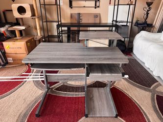 Gray Wood Computer Desk with Keyboard Tray