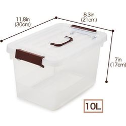 10.5 Quart Plastic Storage Box Tote Bins with Latching Lid, 11.8 x 8.3 x 7 inches, 6 Pack