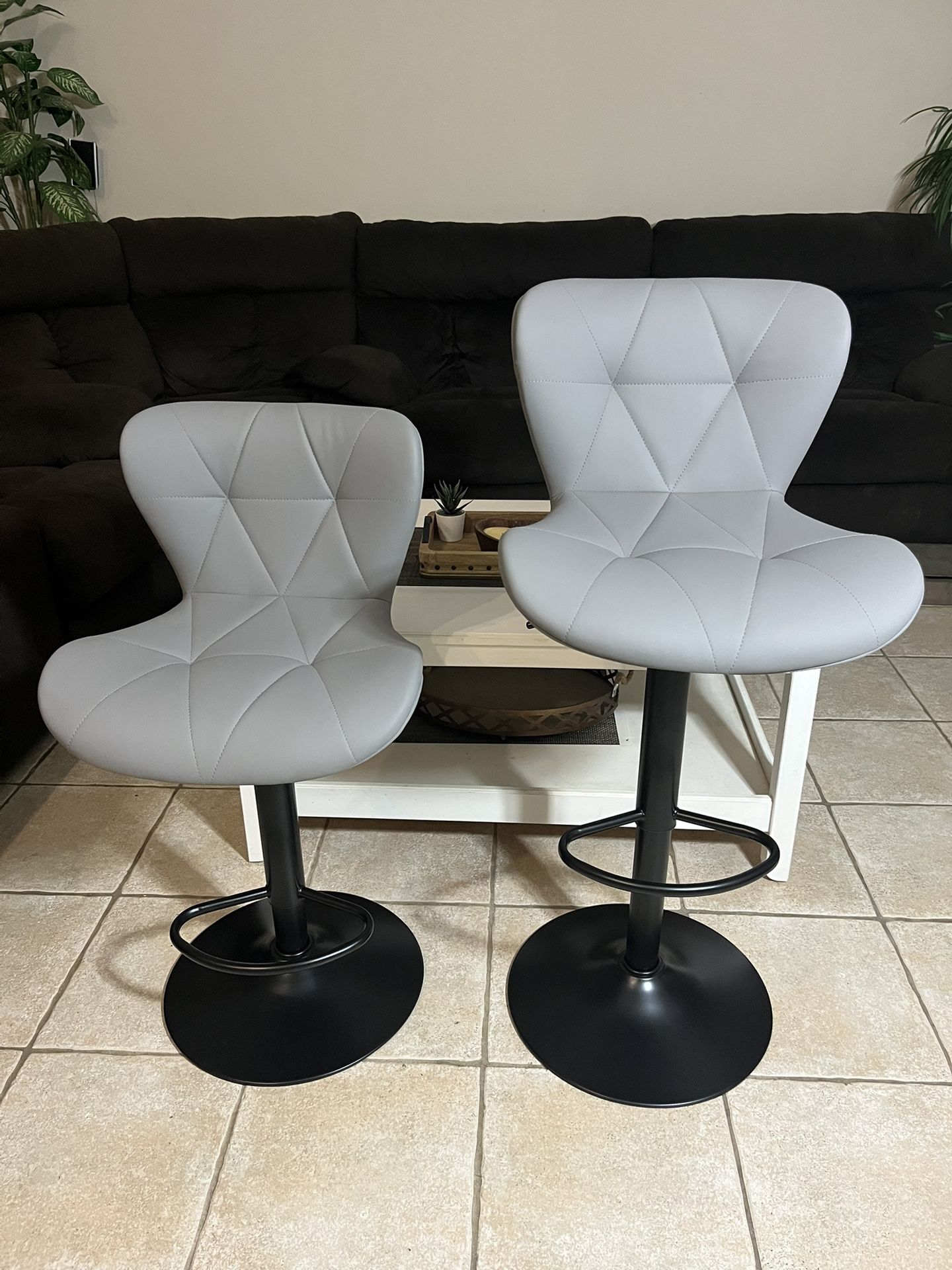 Set of 2, Faux Leather Swivel Bar Stools, Adjustable Counter Height Bar Chairs with Back for Kitchen Island, Rust Set of 2, Faux Leather Swivel Bar St