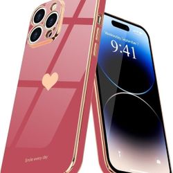 IKAZZ for iPhone 14 Pro Max Case with Screen Protector,Fashion Trendy Heart Shape Painting Cute TPU Protective Phone Cover Red