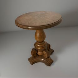Vintage Solid Wood Round Pedestal Side Table