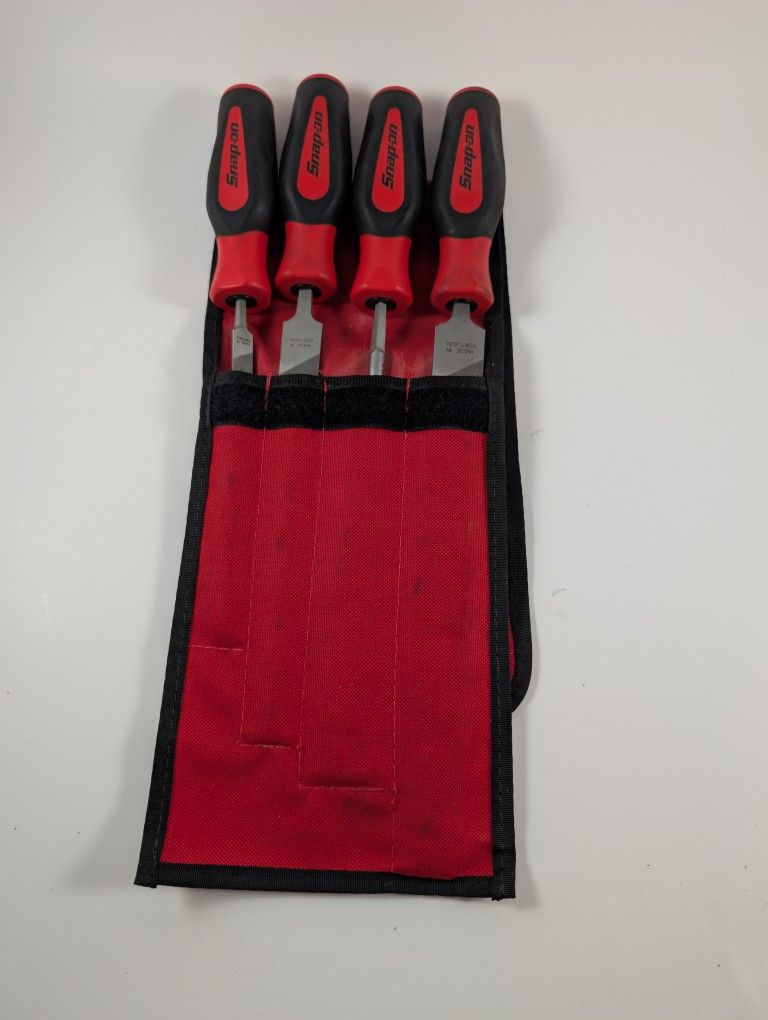 Snap On 4 Piece Red Soft Grip Handle Mixed File Set