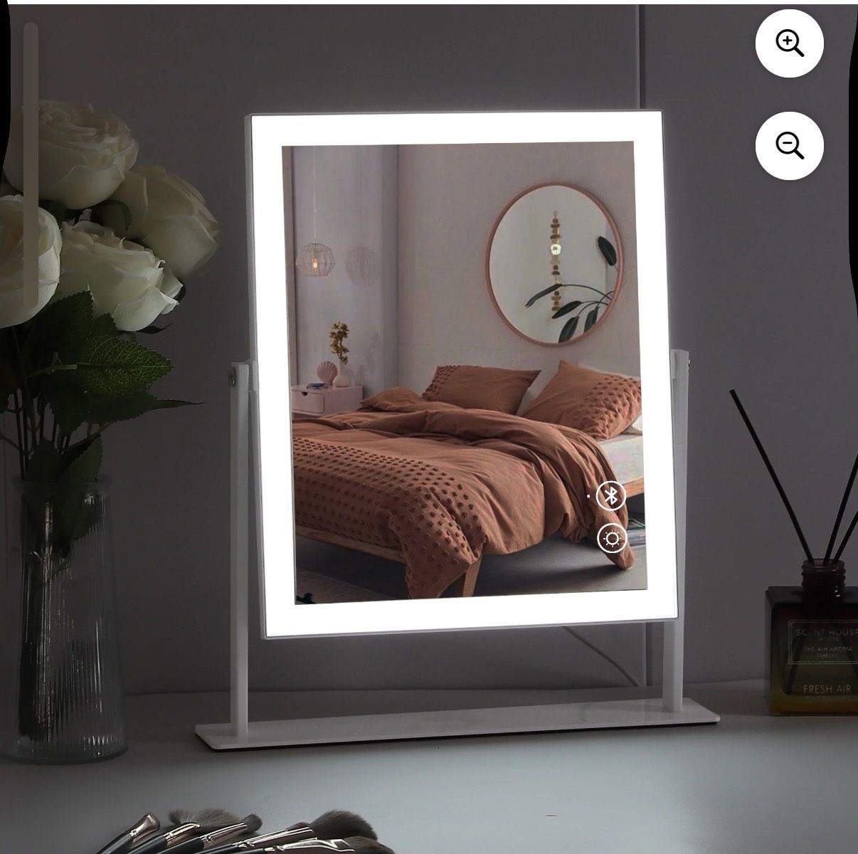 Fenchilin 12''x14'' Vanity Makeup Mirror with Lights Bluetooth Metal Tabletop White