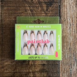 Paintlab Reusable Press On Gel Nails, Tortoiseshell French Tip, Medium Sleek Coffin, 30 Piece Set with Glue, File, Prep Pad & Wood Cuticle Stick *NEW*