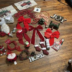 Bundle lot christmas decor door signs bows etc