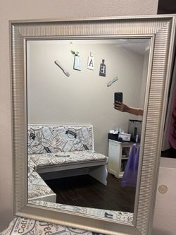 Beautiful metallic silver mirror in excellent condition! Measures 30 x 42 inches