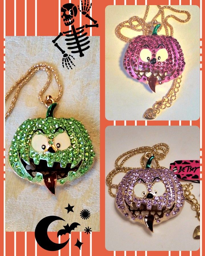 You choose!! Rhinestone Pumpkin pendant necklace...Green, raspberry or purple