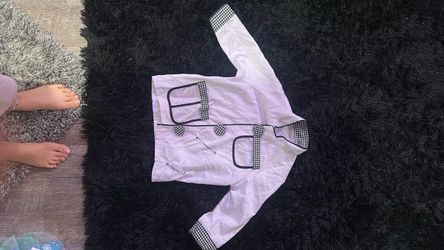White Jacket with Gingham Trim and Buttons