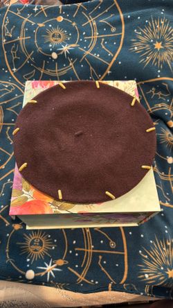 Chocolate Brown Wool Beret with Gold Accent Beading– Vintage French Style