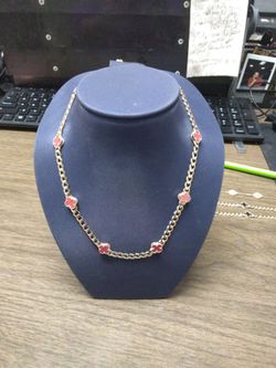 Gold Chain Necklace with Red Clover Charms
