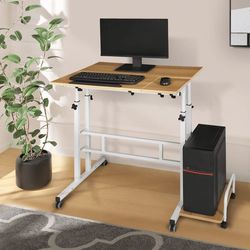 MoNiBloom Complete Computer Workstation Desk, Rolling Standing Laptop Table with Monitor Shelf & Host Rack for Office, Natural