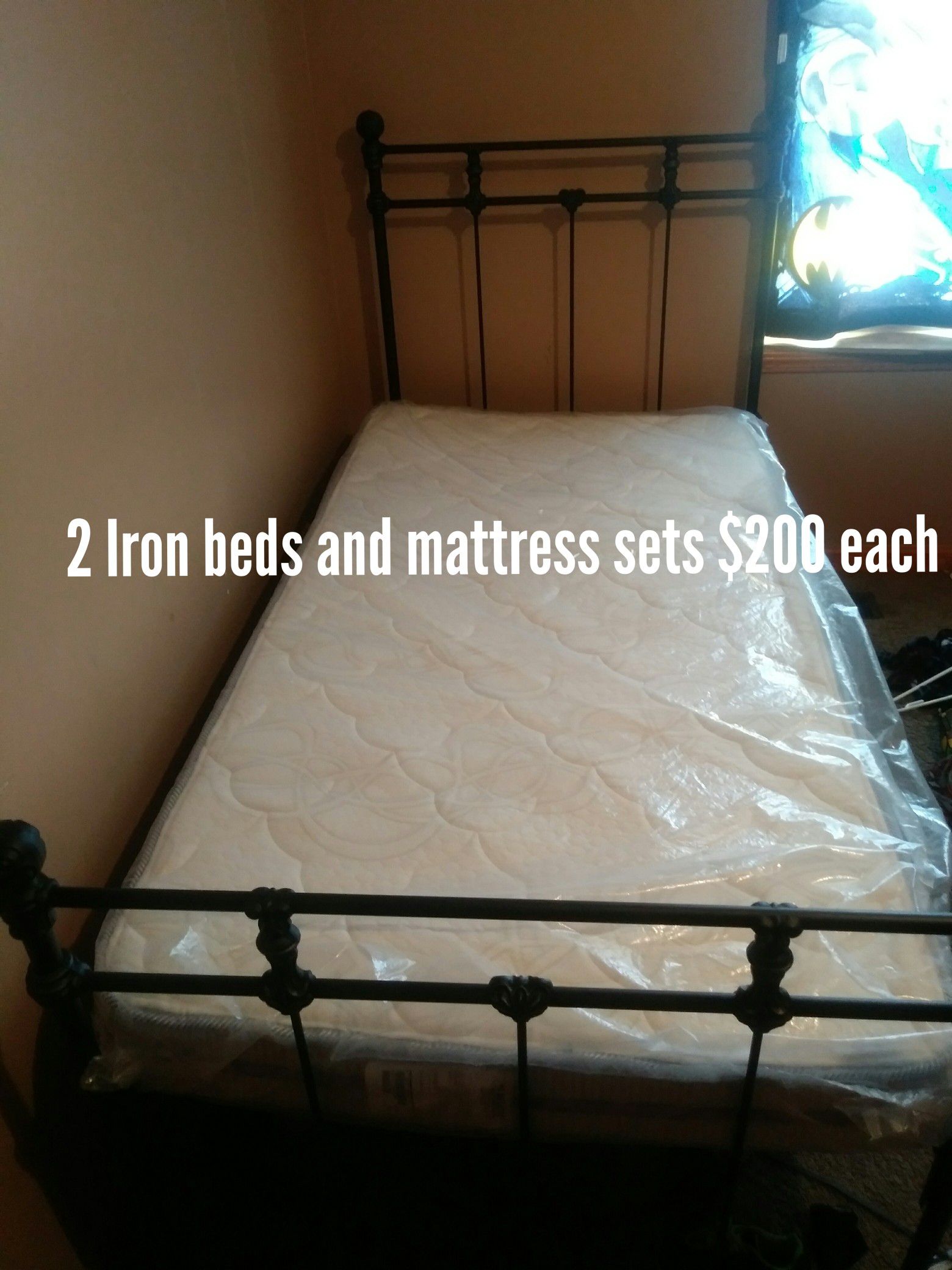 Twin platform bed with brand new mattress still in plastic