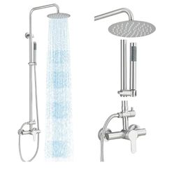 7972: New Rain Shower System Outdoor Shower Fixtures with 8" Rain Shower Head Handheld Sprayer Single Handle Wall Mounted Bathroom Shower Faucet Set