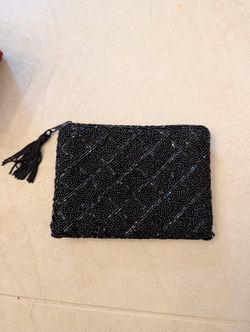 New Small Beaded Black Clutch/Wallet. Size 6x4in