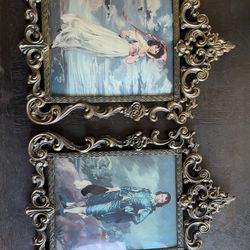 Vintage 19” Blue Boy and Pinky Lawrence Portraits in Ornate Bubble Glass Frame. 