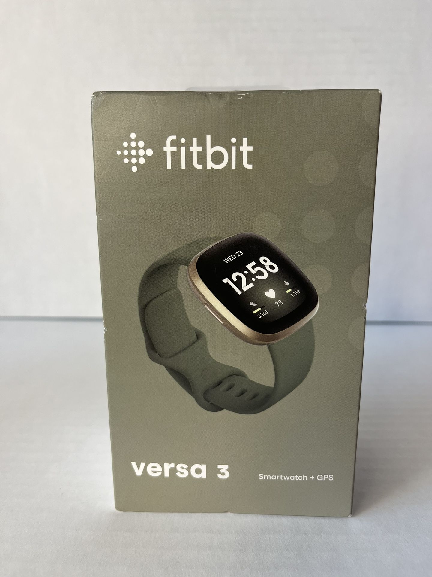 Fitbit Versa 3 Smartwatch+GPS Heart Rate Soft Gold Case Olive Green