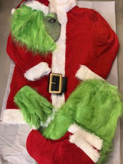 Grinch Santa Costume Set with Mask and Gloves