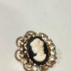 Antique  Cameo With Rhinestone  Brooch Pin Great Shape  