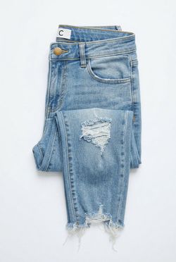 Fashion Nova Light Wash Distressed Denim Jeans