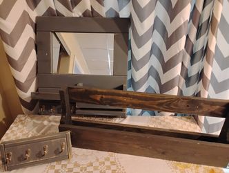Handmade Wooden Matching Entryway Set: Mirror, Key & Mail Org, Coat Hooks, And Shoe Rack