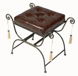 Foot Stool / Ottoman with Tassels - Metal and Leatherette