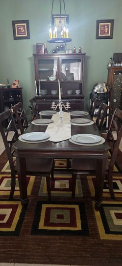 Dark Wood Dining Table with 6 Chairs
