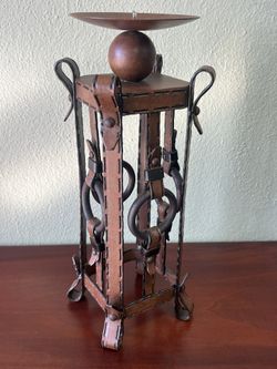Alamo Patio Metal Candle Stand / Faux Leather Candelabra