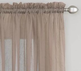 (Taupe) Set Of 2 Curtain Panels Semi Sheer Crinkle Material Like New