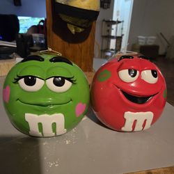 Vintage  M&M Cookie /Candy Jars Red And Green
