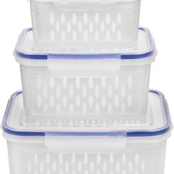 Fruit and Vegetable Storage Containers for Fridge, 6 Pcs/3 Sets Keep Fresh Produce Saver Containers Keeper, Food Storage Containers with Removable Col