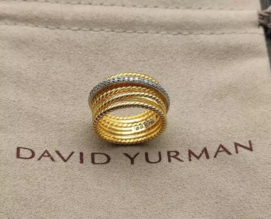 Yurman Multi-Band Crossover Ring Yellow Gold Diamond Ring Size 7