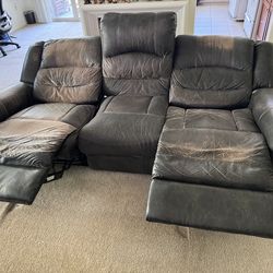 NEED GONE ASAP, Living Spaces 3-seat leather couch and recliner dark brown
