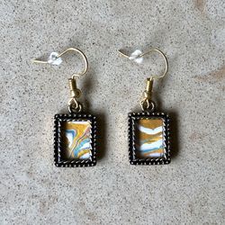 🟠 Original pour paint art framed in an antique gold settings - earrings