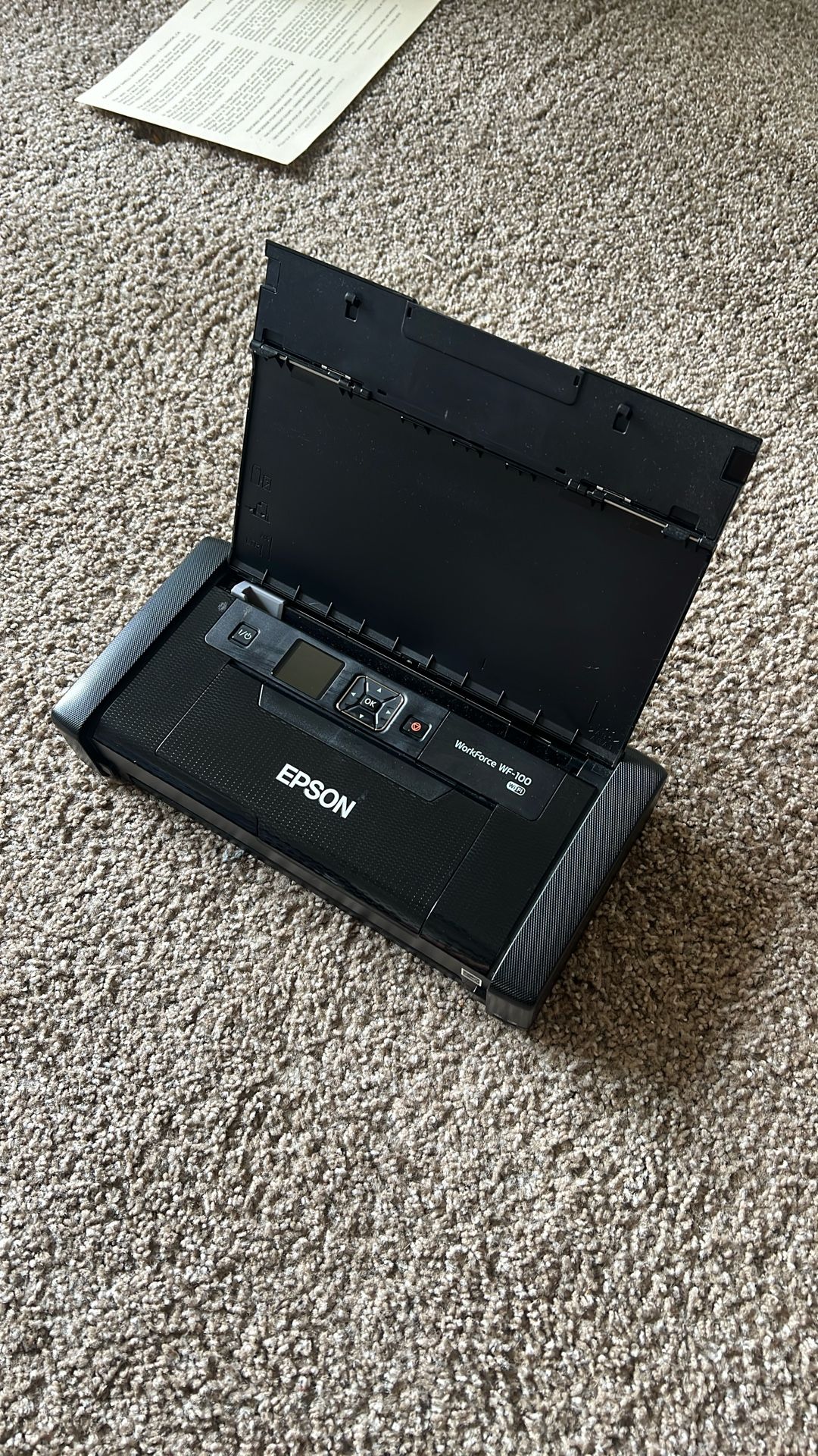 Epson WorkForce WF-100 Wireless Portable Printer – WITH Charger Compact and lightweight inkjet printer – perfect for travel, business, or small space